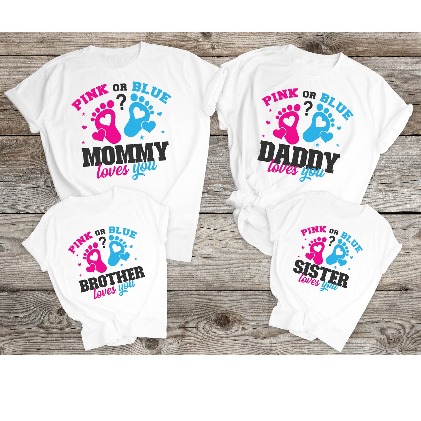Custom Pink or Blue We Love You Gender Reveal Party TShirts