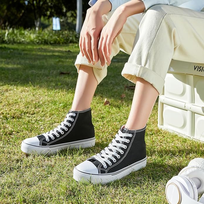 Custom Printed High Top Canvas Shoes, Lace up Canvas Sneakers
