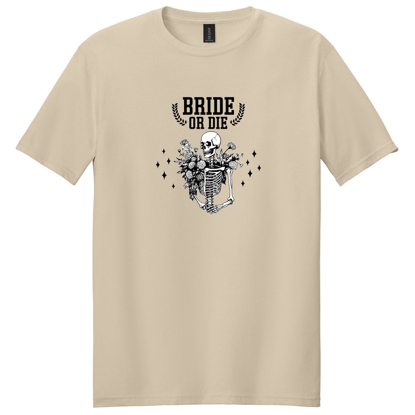 Funny Skeleton Bachelorette Party T-shirt with "Bride or Die" and "Til Death Do Us Party" Designs