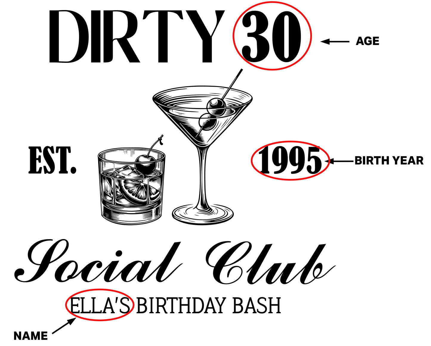 Custom Dirty 30 Birthday Party Social Club T-shirt