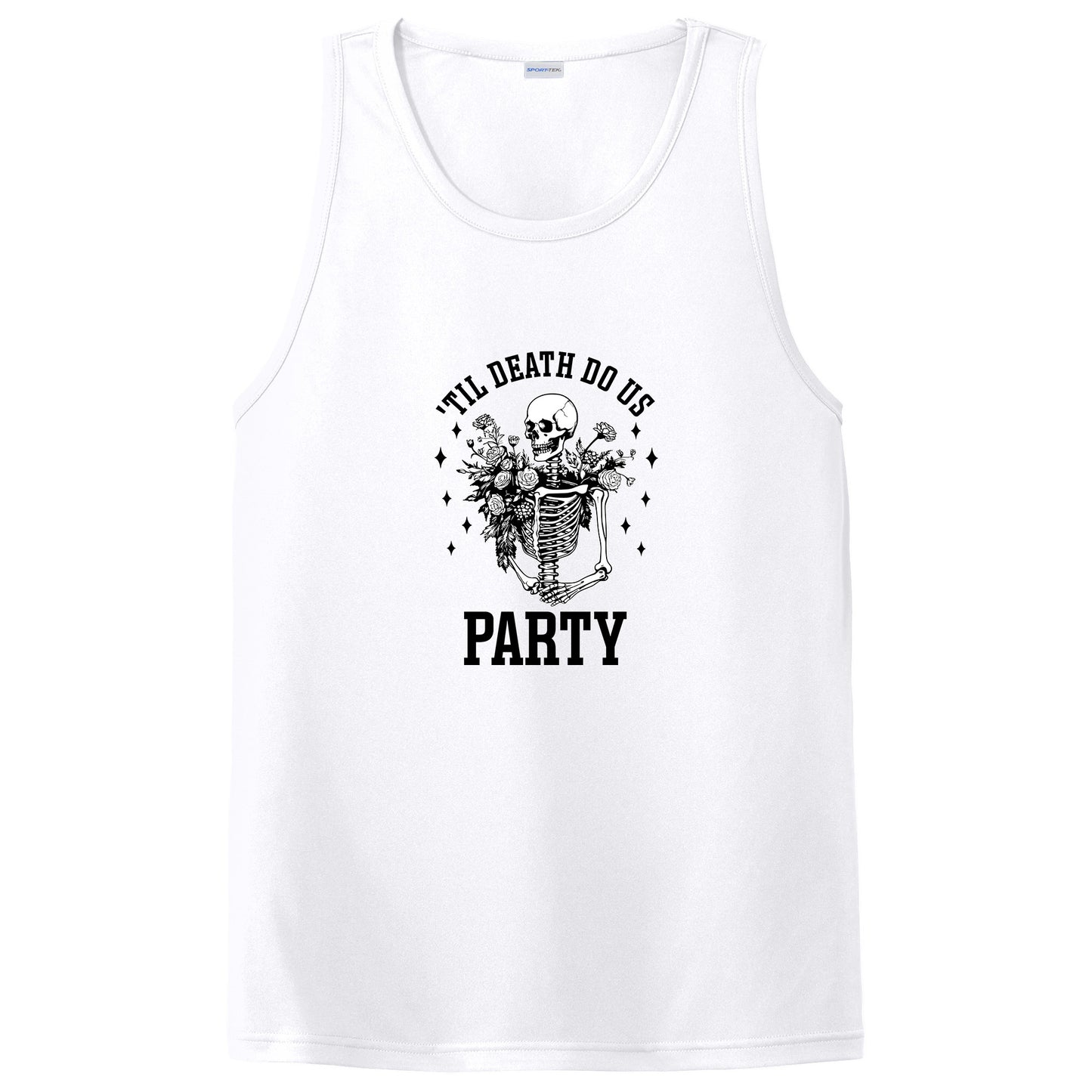 Funny Skeleton Bachelorette Party T-shirt with "Bride or Die" and "Til Death Do Us Party" Designs