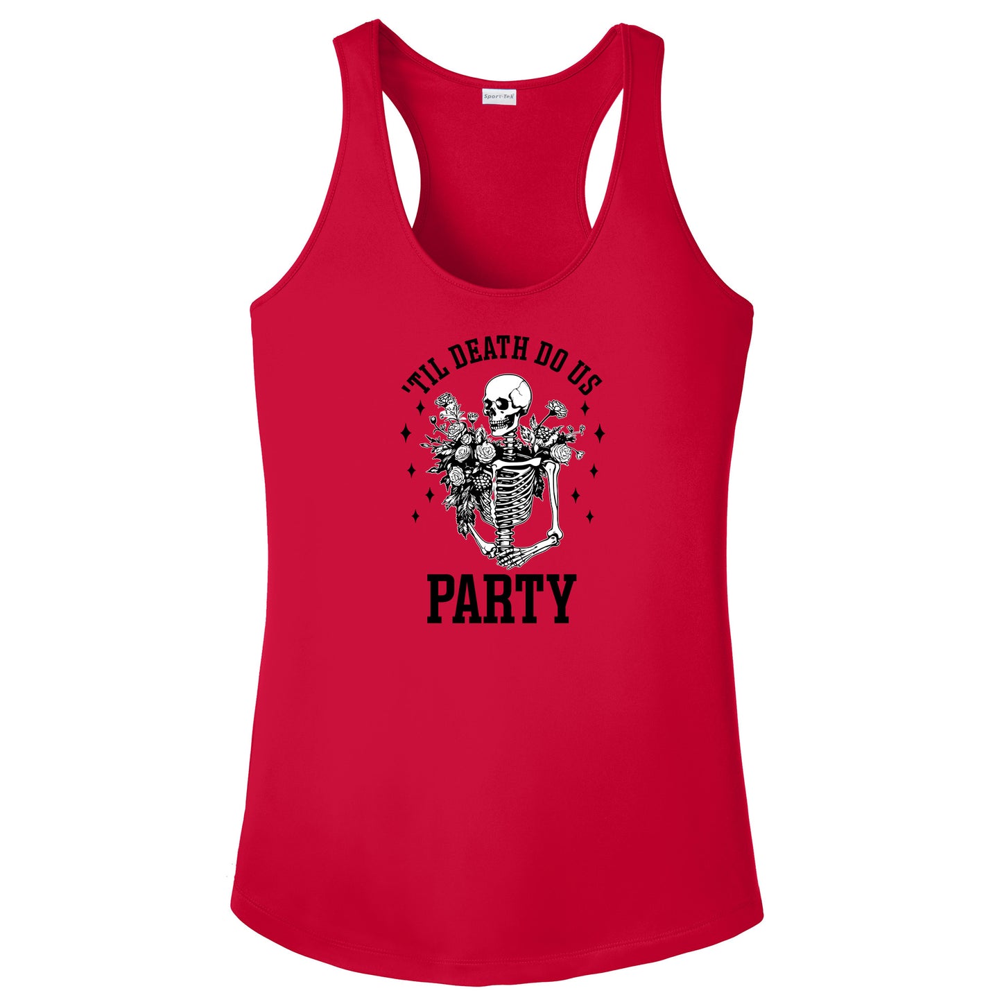 Funny Skeleton Bachelorette Party T-shirt with "Bride or Die" and "Til Death Do Us Party" Designs