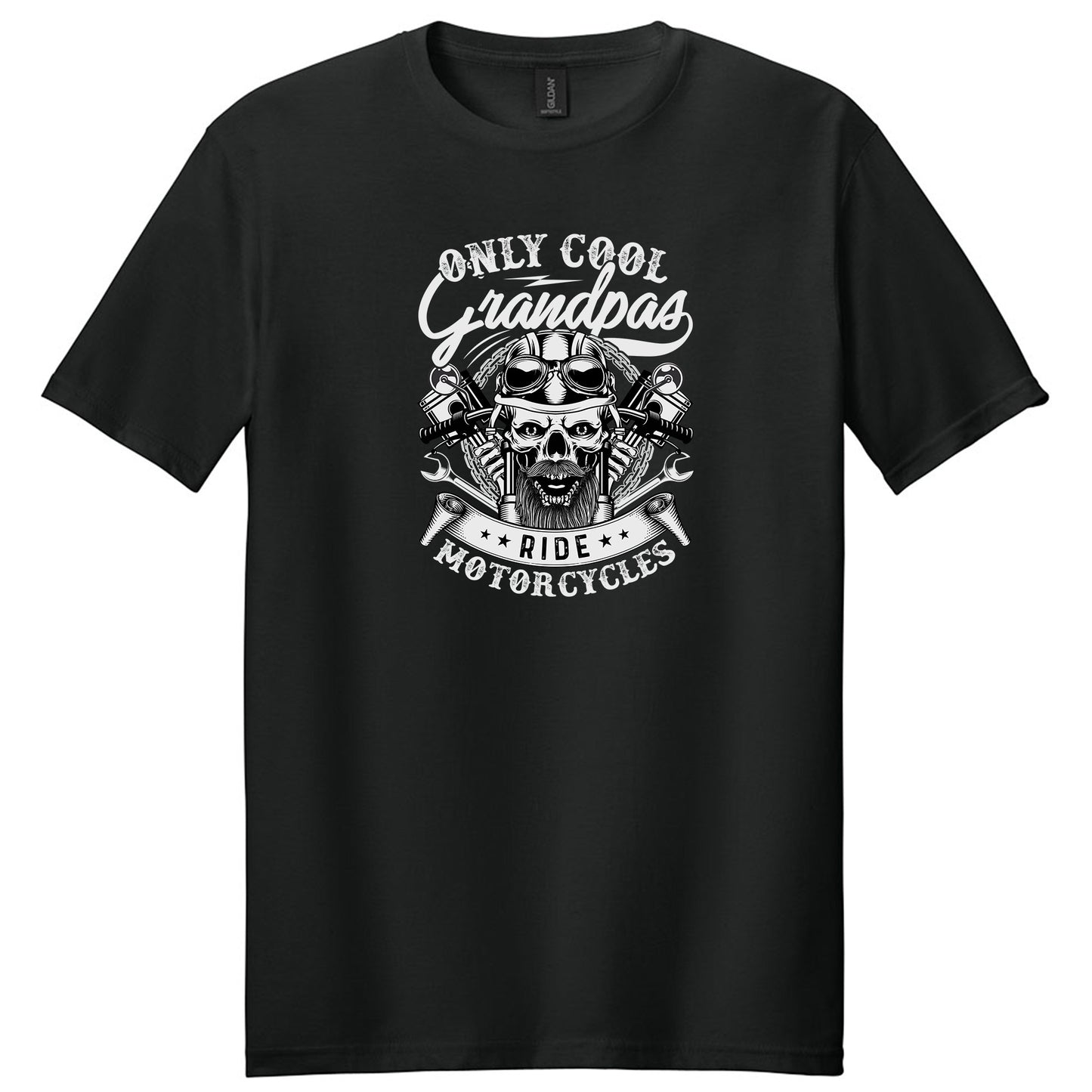 Only Cool Grandpa Ride Motorcycles Skull T-Shirt